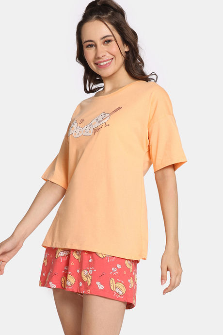 Rosaline Bon Appetit Knit Cotton Shorts Set - Deep Sea Coral — image 2